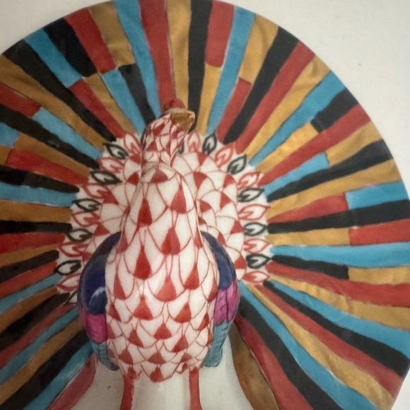 Herend Fishnet Figurine Peacock Rust